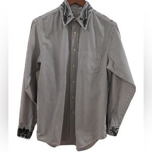 Lucky Brand Button Down Collared Shirt Long Sleeved Striped Embroidered Western